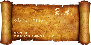 Rácz Aliz névjegykártya